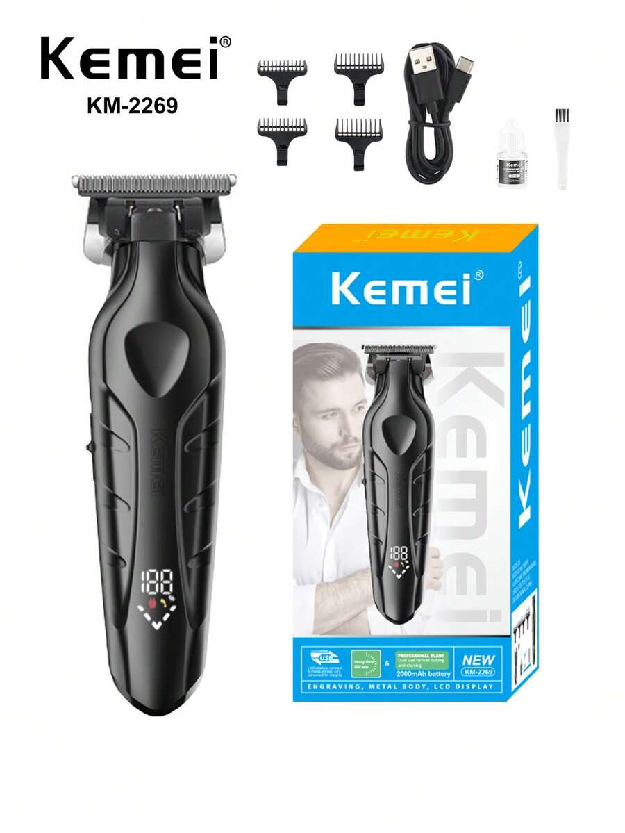Kemei Cortadora de pelo eléctrica KM-2269 con cuchilla T de 0 mm para hombres, uso en barbería o en casa, inalámbrica, para cortar y esculpir el cabello, regalo para hombres