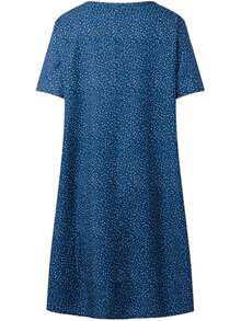 Dammode Casual Elegant Holiday Rund Hals Kortärmad Klänning - Blå - Visa 2