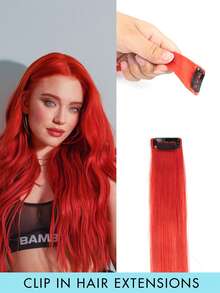 1pc Clip-In Hair Extension, Human Hair, Colorful Hair Extension, Red Clip-In Human Hair, Rainbow Color Party Highlights, Straight Hair Piece, For Women And Girls, Cosplay Clip-In Hair Extension, Purple, Halloween Costume And Christmas - Multicolor - View 17