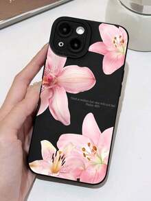 Flower Phone Case Flower Phone Case 1pc Minimalist Pink Hibiscus Flower God Slogan Pattern Cat Eye Black Soft Phone Case, Compatible With IPhone 11/12/13/14/15/16 Pro Max Waterproof Shockproof Anti-Fall Scratch Resistant - 1pc - 查看 5