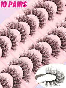 10 Pairs Of Natural Fluffy False Eyelashes, Naturally Extend The End Of The Eye, Beautiful False Eyelashes, Thick, Reusable