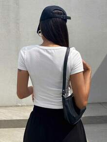 Ribbed Short Sleeve Blouse - 白色 - 查看 2