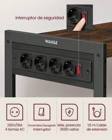 VASAGLE Estantería de Cocina con 2 Cestas de Malla, Estantería para Microondas, Estación de Carga, con Estantes y Ganchos, 35 x 80 x 93,5 cm, Estilo Industrial, Marrón Rústico y Negro Tinta - Marrón Rústico y Negro Tinta - Ver 3