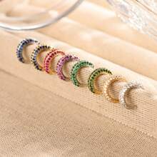 1pc Elegant Minimalist C-Shape Clip-On Earrings For Women, Fashionable Luxury Colorful Cubic Zirconia 18K Gold Plated Non-Pierced Jewelry Earrings