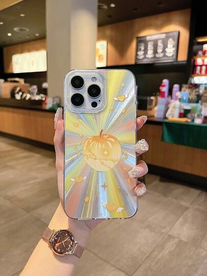 Shiny Gold Apple Shockproof Phone Case Compatible With IPhone 11 Pro Max, 16 Pro Max, 15 Pro, 14 Plus, 13, 12, 11, 13 Pro Max, 12 Pro