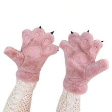 1 Pair Colorblock Bear Paw Design Gloves, Thermal Lined Warm Scarf Gloves, Windproof Outdoor Gloves For Students, Couples, Casual Wear In Autumn/Winter