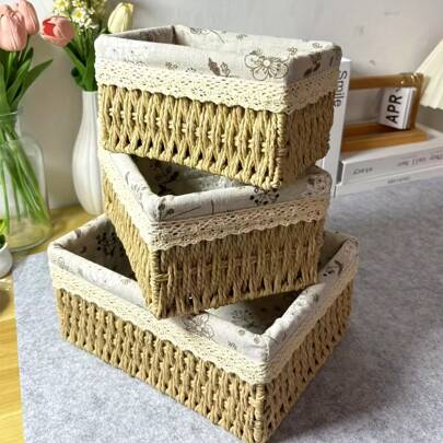 1pc Desktop Storage Basket With Lid, Multipurpose Organizer Basket For Toys, Keys, Cosmetics, Home Organization And Storage, Suitable For Kitchen, Bathroom, Bedroom, Living Room, Dorm, Office Desk, Home Decor, Halloween Gift, Christmas Decor