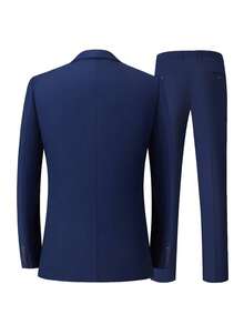 4 Pcs Men Blazer Jacket Vest Pants Tie Lapel Collar One Button For Evening Prom Dinner Wedding Banquet Men Classic Commuting Suit - Màu xanh hải quân - Xem 4