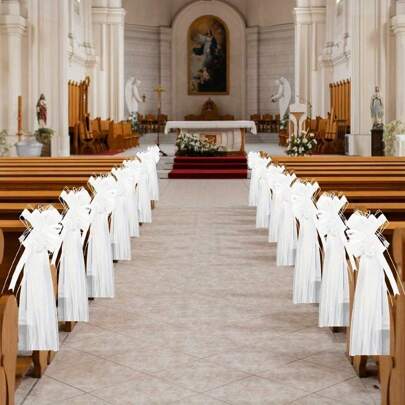 1/4/10 Piece Wedding Long Veil Tail Church Chair Decoration Wedding Car Decoration Bride Party Reception Birthday Anniversary White Bow, Suitable For Holiday Parties, Wedding Background Decoration