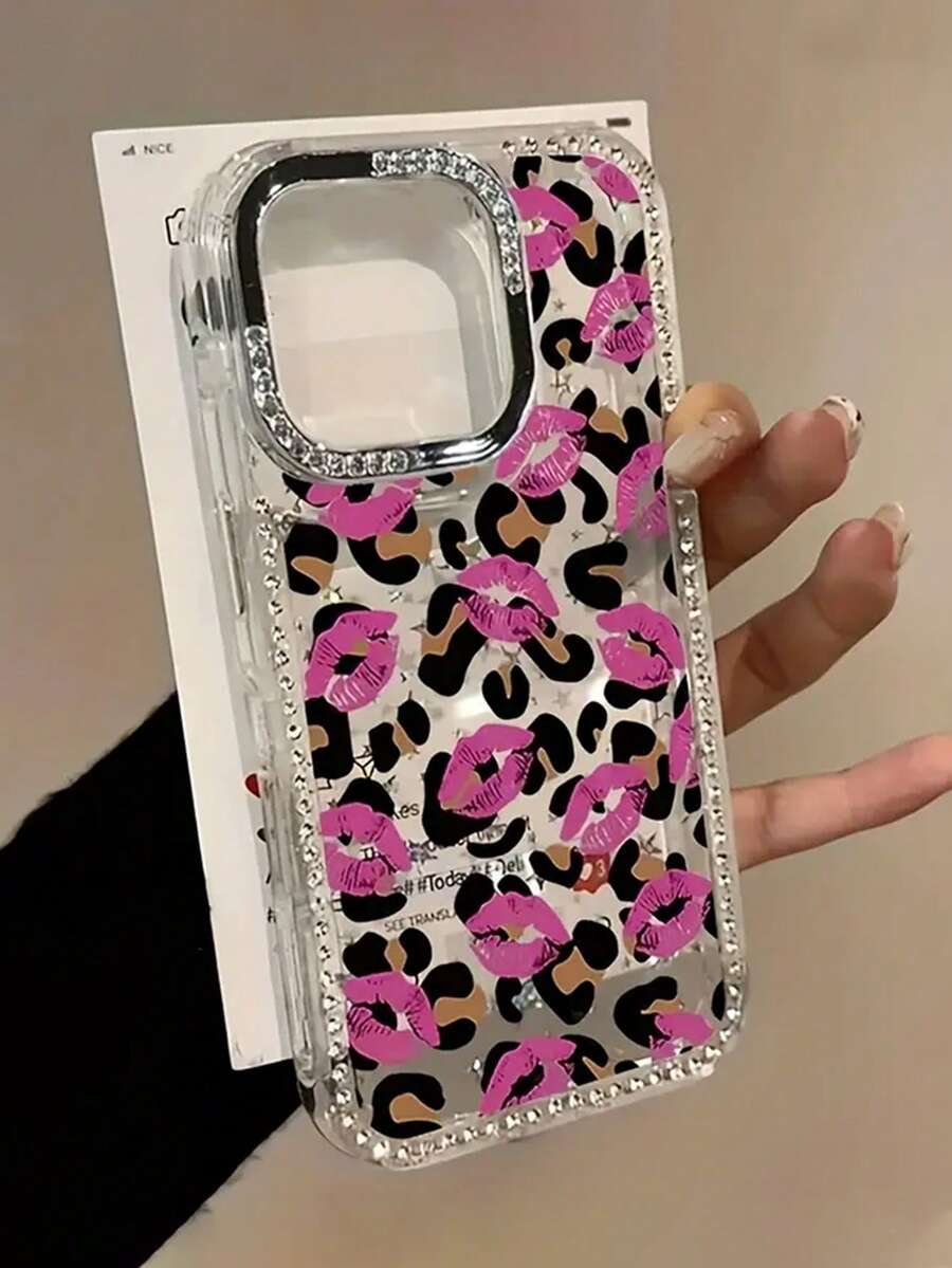 Ốp lưng điện thoại thời trang cao cấp màu hồng lấp lánh đính đá sequin, 1 chiếc. Ốp lưng điện thoại chống sốc toàn thân, mạ điện, viền đá lấp lánh hình ngôi sao, trong suốt, họa tiết da báo, môi hồng. Tương thích với iPhone 17/17 Air/17 Pro/17 Pro Max, 16, 16 Pro, 16 Plus, 16 Pro Max, 15, 14, 14 Pro Max, 13, 12, 11. Quà tặng mùa xuân, tiệc tùng, sinh nhật. - Trong sáng - Xem 1