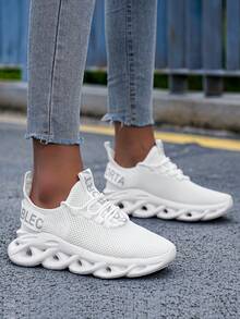 ​Women's Bright White Knit Sneakers - Air Flow Comfort Shoes For City Strolls, Year-Round Lightweight Everyday Wear​ - trắng - Xem 4