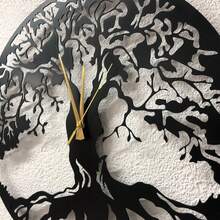 Tree Of Life Metal Wall Clock, Black Large Wall Clock, Silent Mid Century Wall Clock, Tree Clock, Modern Living Room Clock, Horloge Murale] Chic Metal Wall Wall Sculpture Detailed Cutout Metal Wall Decor Metal Tree Wall Decor Metal Wall Decor With Birds - 黑色 - 查看 5