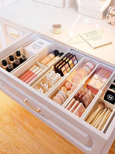 1 pezzo Scatola di stoccaggio regolabile, divisorio per cassetti, scatola di stoccaggio integrata, scatola di stoccaggio rettangolare espandibile, scomparto per cosmetici, rossetti, snack monouso, piccoli articoli vari