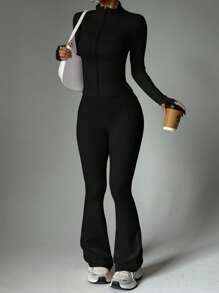 FWH 两件套街头风塑身衣和喇叭裤，收腰提臀，袖口带拇指孔，适合健身和休闲穿着，灵感源自束身衣拉链前开设计，四向弹力喇叭裤配有防滑腰带，塑形外套带有拉链细节，提臀裤，提升自信套装，女士拉链前开外套和喇叭裤，两件套