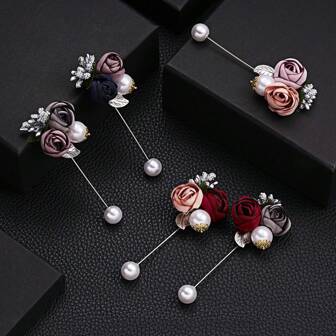 1 pièce Broche fleur en tissu, broche épingle élégante Camélia perle longue pour femmes