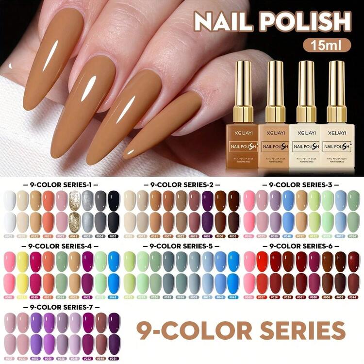 9 Colors 15ml New Popular Solid Color Set Nail Gel Polish Semi Permanent Nail Art Soaking UV LED Nail Salon DIY Nail Salon Gel For Spring And Summer - Bộ 9 màu 01 - Xem 2