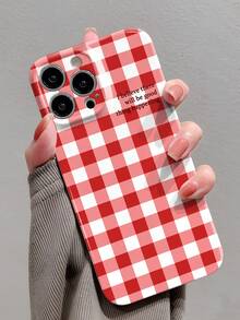 1pc Minimalist PC Material Colorful Plaid Slogan Pattern Perforated Glossy Hardshell Full Coverage Phone Case Compatible With IPhone 11/12/13/14/15/16 Pro Max - Multicolor - View 1