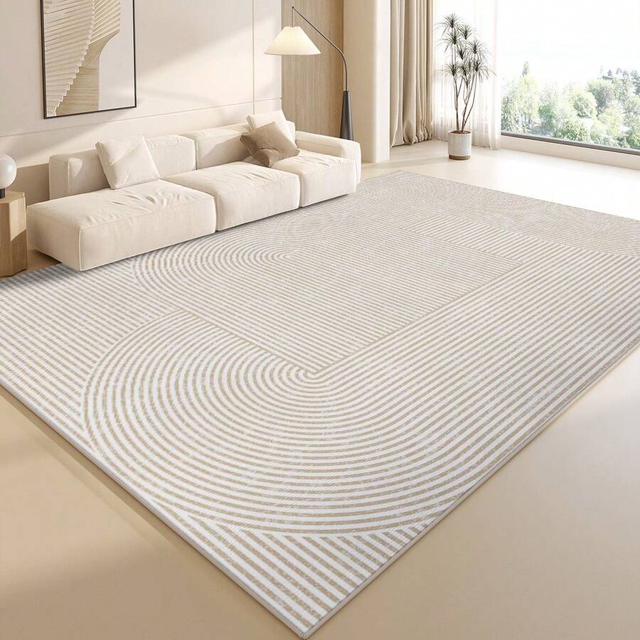 1Pc Large Luxurious Geometric Area Rugs, Machine Washable, Non-Slip, Vintage Abstract Design In Beige & White, Perfect For Living Room, Bedroom, Office, Or Café Decor, Rugs For Living Room - Kiểu 1 - Xem 1