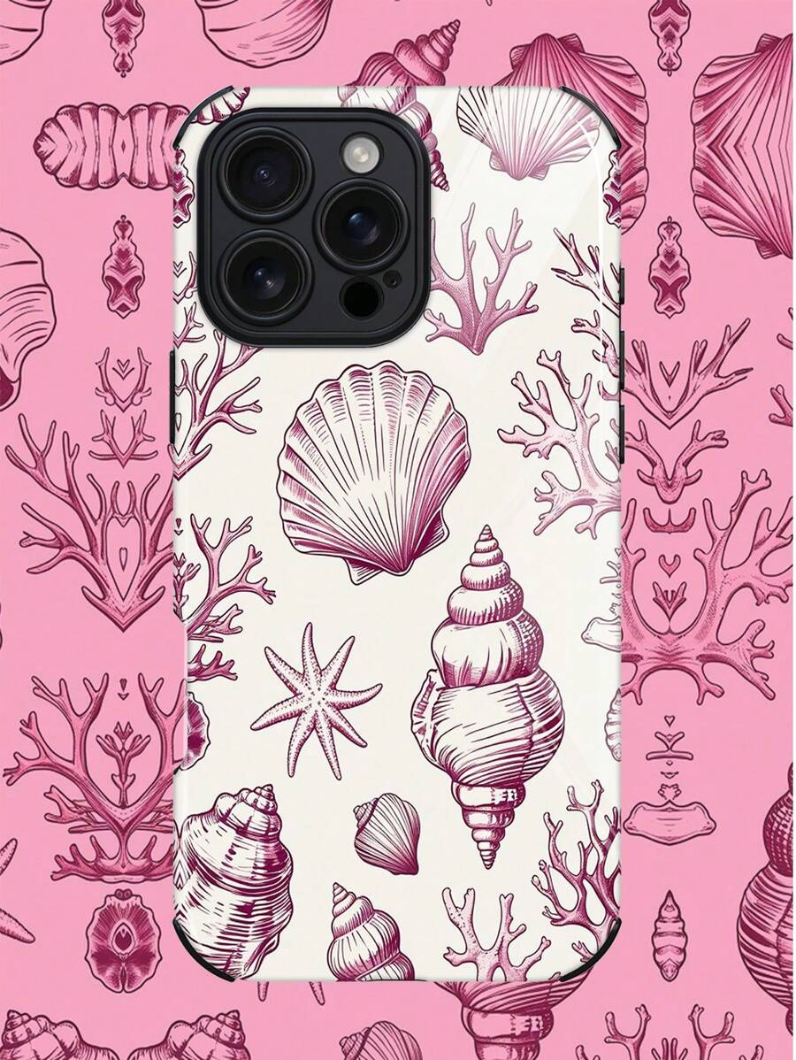 1 件全新甜美粉色浪漫海洋元素贝壳与海星图案防震防滑柔软 TPU + PC 混合手机壳适用于 Apple 16/16 Plus/16 Pro/16 Pro Max 防水防摔防刮 - 彩色 - 查看 1