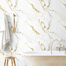 1 卷，优质大理石自粘墙纸，可移除 DIY 墙贴，防水、防油、易于维护和清洁，适用于厨房、浴室、墙壁装饰，现代简约艺术风格墙纸墙贴房间装饰壁纸贴纸墙壁卧室装饰厨房装饰家居装饰 - 白金 - 查看 6