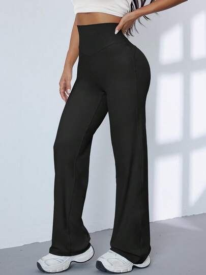 1 件女式 75% 尼龙 + 25% 氨纶针织面料高腰提拉紧身打底裤，适合健身、瑜伽、日常运动、工作，纯色喇叭腿