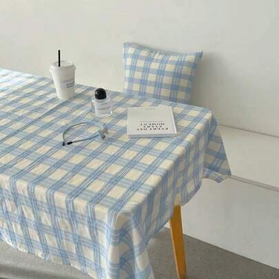 1pc Classic Artistic Blue Plaid Tablecloth, Suitable For Party, Gathering, Home Decor