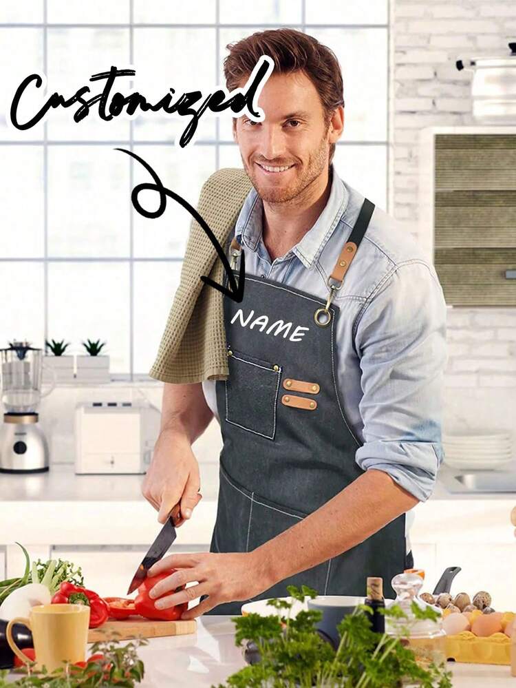 Unisex Customized Canvas Apron With Pockets - Personalized Work Apron, Suitable For Hair Salons, Nail Technicians, Baristas, Bakers, Gardeners, Beauty Professionals, Pink Canvas Apron, Unisex Cotton Apron, Hair Stylist Apron, Nail Technician Apron, Barber Apron, Makeup Artist Apron, Adjustable Pink Apron, Suitable For Men And Women, Customizable Text And Personalized Photo Cooking Utensils, Washing Gloves - Multicolor - View 3