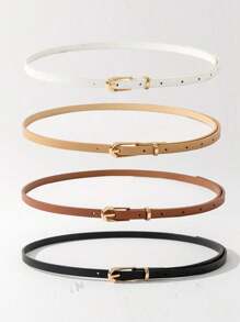 Women's Classic PU Leather Skinny Belt Set - Solid Color Buckle Adjustable Waist Belt, Suitable For S Size Pants, Dresses, Casual & Office Party Outfits, Essential Wardrobe Accessory