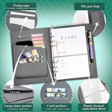 A5 Binder Refillable Notebook - Elegant Hardcover, 160 Pages Of 100G Thick Paper, 6-Ring Design With Pen Loop And Pockets - Ideal For Writing, Travel, Work, And School (Pink)-209586 - Màu tím - Xem 4