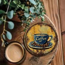 6 piezas Posavasos de madera con estampado de café - Protectores de mesa impresos de colores - Accesorios de cocina antideslizantes - Decoración del hogar - Suministros para fiestas temáticas - Regalos de inauguración de casa/Acción de Gracias para agregar un ambiente acogedor
