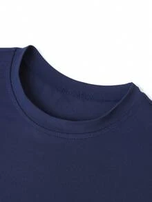 Tween Boy Casual Graphic Print Crew Neck Short Sleeve T-Shirt, Summer Top - Navy Blue - View 8