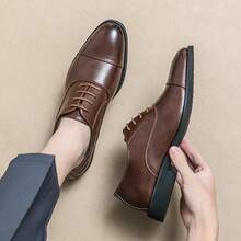 Dress Shoes Men Luxury Business Formal Oxfords Footwear Black Brown Prom Party Fashion Man Wedding Pointed Toe Leather Shoes Office Oxford Shoes Gentleman Work Men's Shoes 2024 New Fashion Party Brock Career Casual Derby Shoes  Casual - màu nâu - Xem 4