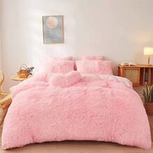 MRATIONFluffy Faux Fur Pink Comforter Cover Set Queen - Ultra Soft Plush Pink Bedding Sets 3 Pieces (1 Fluffy Duvet Cover + 2 Faux Fur Pillow Case) Cute Bed Set (Light Pink, Queen) - Baby Pink - View 1