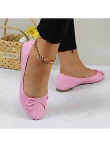Womens Low Block Chunky Heels Pink Pumps Ladies Dress Shoes Round Toe Comfortable Office Slip On Shoes ROUDI-1 - Pink - View 2