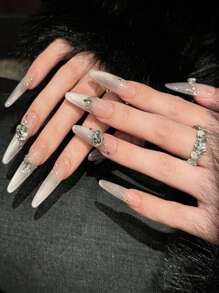 10Pcs Flash Cat Eyes Long Resin Nail Extension Chip-Proof Smudge-Proof Fake Nails For Women And Girl Nail Salon Press On Nails Nail Supplies Nails - White - View 2