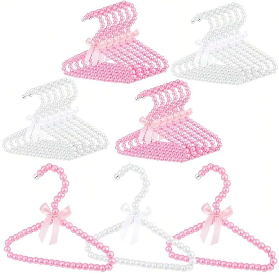 25 Pcs Small Pearl Hanger Mini Pearl Metal Elegant Clothes Hangers With Ribbon For Women Dog Cat (Pink,White) - Multicolor - View 1