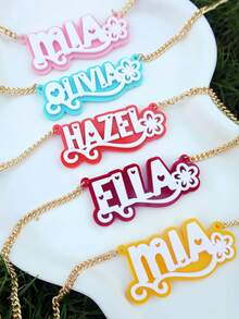 Colar com nome personalizado em acrílico, joia com placa de nome personalizada, colar com nome infantil, colar personalizado, placa de nome colorida em acrílico, presente para a mãe, preto, prata, dourado, elegante, colorido, vintage, simples, unissex, casual, fofo, personalizado, único, presentes ideais para ele, presentes ideais para ela, para ela, namorado, namorada, pai, mãe, família, amigos, para aniversários, para aniversários de casamento, para formatura, para baile de formatura, para festas, colares com palavras da moda personalizados, estilo casual chique de rua, glamour de Ano Novo - dourado - Ver 10