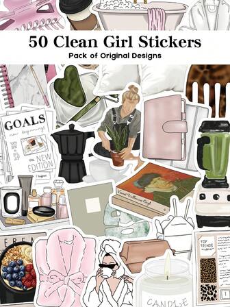 YWWBLD 50张干净女孩贴纸，户外活动爱好者礼物，派对和家居装饰，班级奖励，生日礼物，装饰剪贴簿，笔记本电脑，行李箱，吉他，水杯，手机壳，DIY贴纸