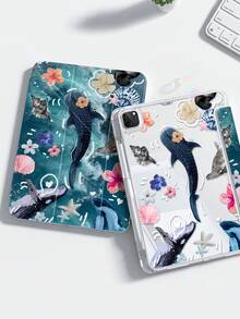 This Exquisite And Adorable Cartoon Marine Element Animal Protective Shockproof Case Features Patterns Of Sharks, Whales, Seashells, And Flowers. It Is Made Of Double-Sided Acrylic Crystal Clear Back Cover, Shock-Resistant And Durable, Suitable For 7th, 8th, And 10th Generation (10.2 Inch). It Has A Built-In Pen Slot, Supports Sleep/Wake Function, And Can Be Folded Into Multiple Stand Shapes. It Is An Ideal Choice For Holiday And New Year Gifts. - Multicolor - View 2