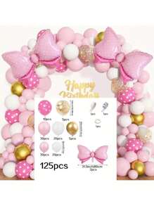 125pcs Pink Bow Balloon Arch Kit, Pink Balloons For Boys Girls Kids Birthday Decoration, Princess Birthday Party Decor, Valentines Engagement Decoration, Baby Shower, Gender Reveal, Wedding, Birthday, Room, Party Supplies