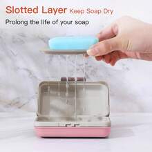 Bar Soap Holder Dish 1 Pack For Shower, Travel Soap Case With Lid For Gym, Camping Essentials, Hiking, Travel Size Toiletries, Portable, Leakproof,Pink - 粉色 - 查看 4