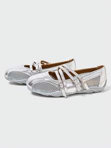 MASKERT Women's Retro Ballet Style German Training Shoes, Casual Sports Shoes, Mary Jane Shoes, Shallow Mouth Casual Shoes, Comfortable And Versatile - 銀色 - 查看 3