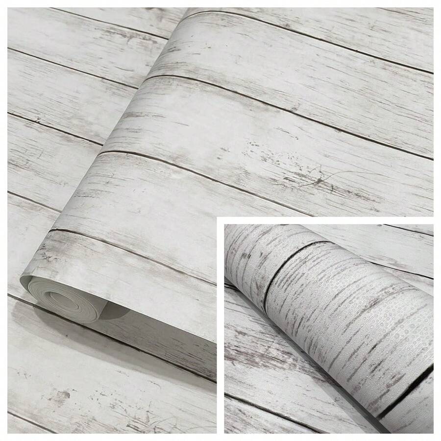 1 卷白色复古木纹接触壁纸 17.7 英寸 X 39.3/118.1/196.8 英寸 防油防潮抗皱自粘乙烯基壁纸适用于厨房浴室衣柜和家具翻新