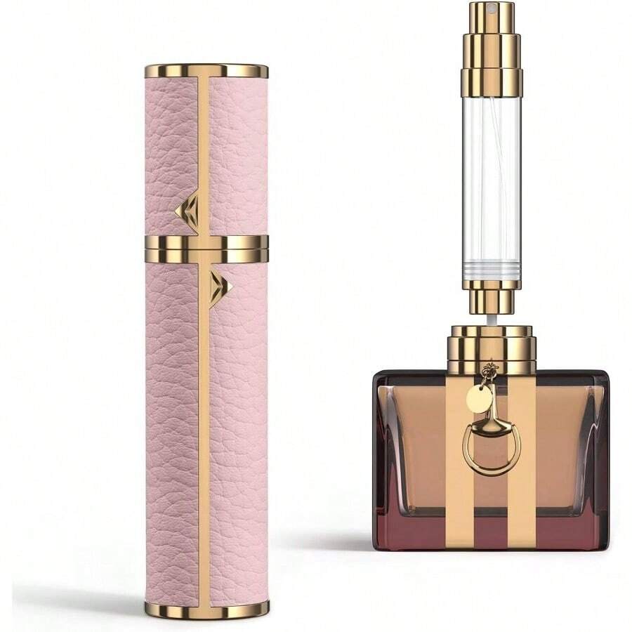 Travel Perfume Refillable Atomizer, 8ml Mini Genuine Leather Cologne Sprayer, Protable Pocket Size Empty Fragrance Spray Bottle(White) - 粉色 - 查看 1