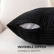1pc Solid Color Unfilled Cushion Cover, Corduroy Sofa Pillow Case, Home Decor - Black - View 6