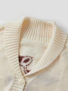Women Button Up Sweaters Casual Cherry Pattern Long Sleeves Knit Cardigans Warm Fall Knitwear For Streetwear - Beige - View 6