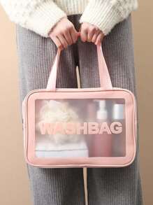 Transparent PVC Toiletry Bag Letters Makeup Bag Waterproof Travel Toiletry Bag Letter Zipper Waterproof Makeup Storage Bag Cosmetic Organizer Bag Organizing & Storage Portable Cosmetic Travel Bag Latter Print Travel Essentials For Holiday Vacation Bag For School Cruise Essentials Toiletry Bag For Women Wash Bag For Travel For Bathroom Large Capacity For Men For Women