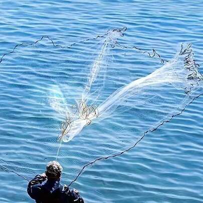 1 pieza Red de pesca de malla flotante de una sola capa con rayas blancas aleatorias, tamaño de malla fina de 1/8 pulgada, altura de 0.8m/1.2m
