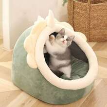 1 件四季封闭式可爱猫/狗床，温暖宠物窝，带可拆卸垫子