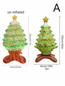 4 件圣诞树充气气球、圣诞装饰大型 3D 圣诞树铝箔气球、圣诞装饰品、充气雪人立式气球、主题派对背景、庭院装饰、圣诞户外派对装饰、家居装饰、新年装饰、商场橱窗装饰 - 彩色 - 查看 4